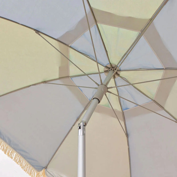 Hollie & Harrie Retro BLUE/SAGE Panel Fringe Beach Umbrella - Beachkit
