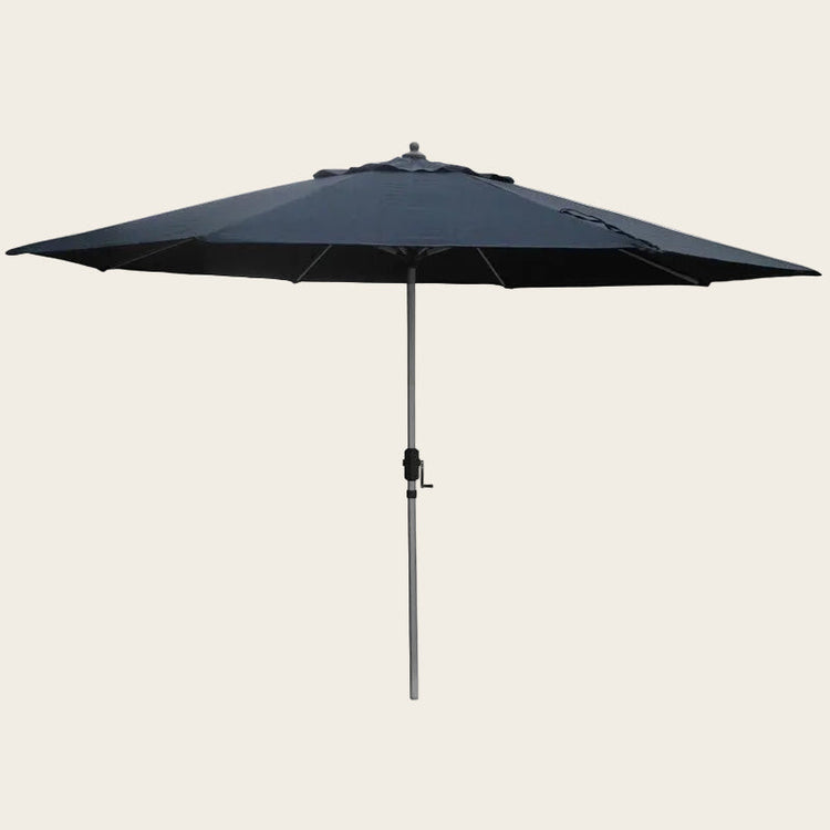 Market 335cm Shade Umbrella with a black poly-canvas canopy, vented design and central metal pole
