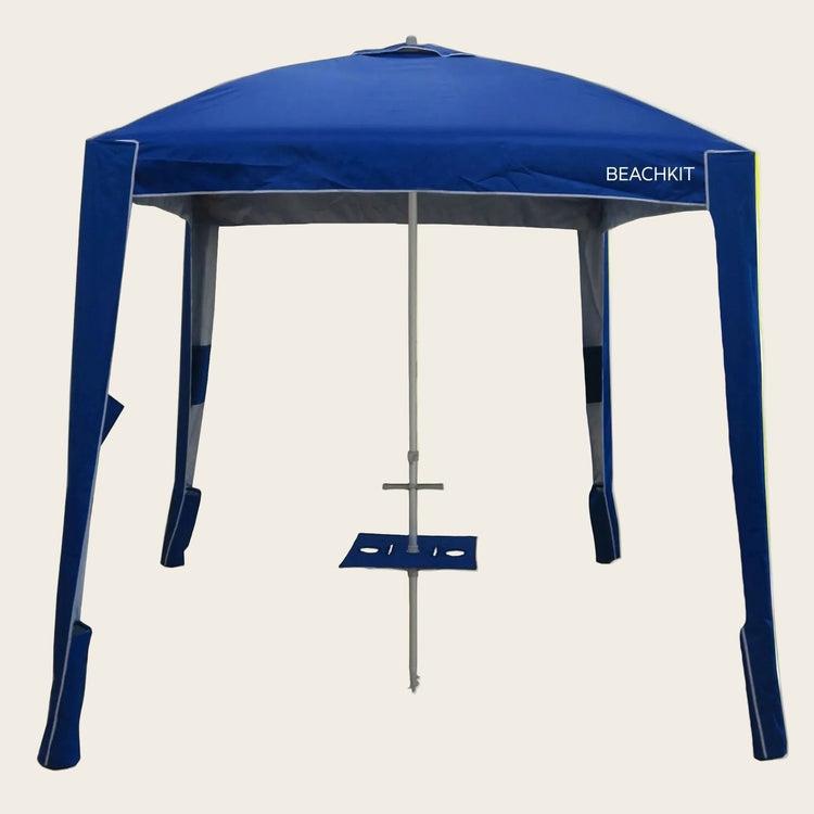 Beachkit’s Ultimate Beach Cabana navy blue shade with sturdy aluminum frame and UPF50+ canopy