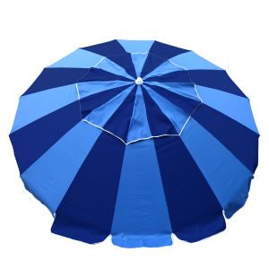 Carnivale 240cm Beach Umbrella + Sunraker Table - Royal & NavyOur gorgeous Carnivale Beach Umbrella featuring our patented, built-in fold away 'Sunraker' table - a worldwide exclusive to Beachkit.
The Sunraker pole table includBeachkit