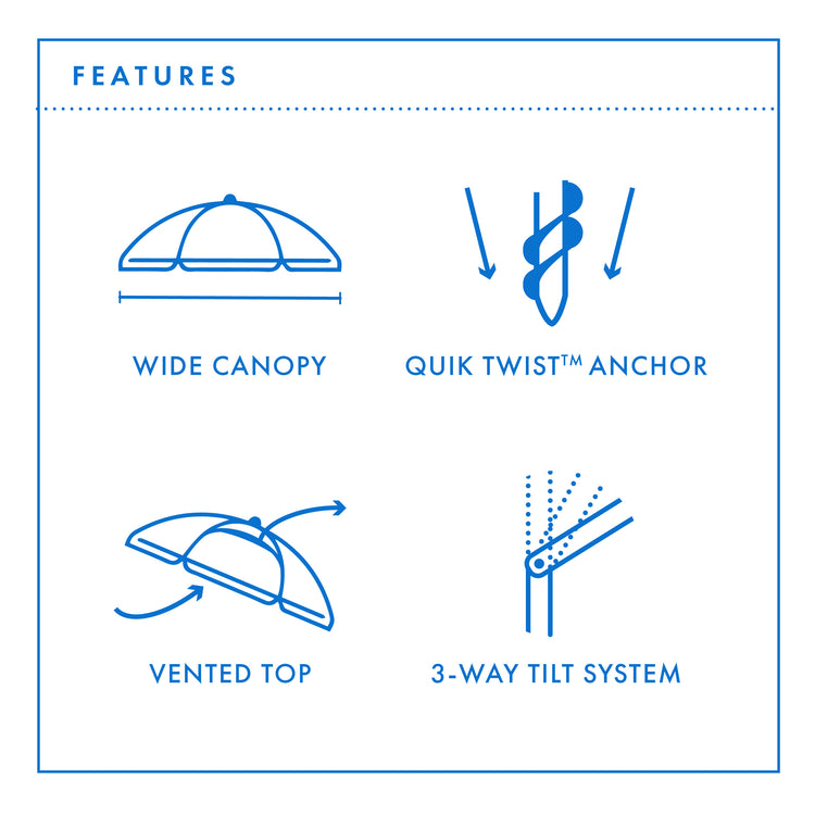 Beachcomber 210cm Beach Umbrella - TurquoiseThe Beachcomber 210cm is identical to the Daytripper model - the only difference being that the Beachcombers have a solid colour canopy vs. the daytrippers that haveBeachkit