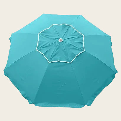 Beachcomber 210cm Beach Umbrella in turquoise polyester, with a scalloped canopy and contrasting white trim