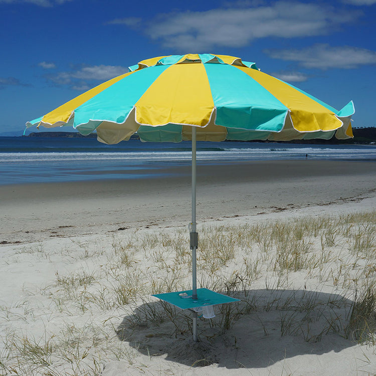 Carnivale 240cm Beach Umbrella - Yellow & TurquoiseThe alternating Turquoise and Yellow panelled Carnival beach umbrella offers superior coverage and a fresh, summery style.
The Beachkit Carnivale is a fun coloured lBeachkit