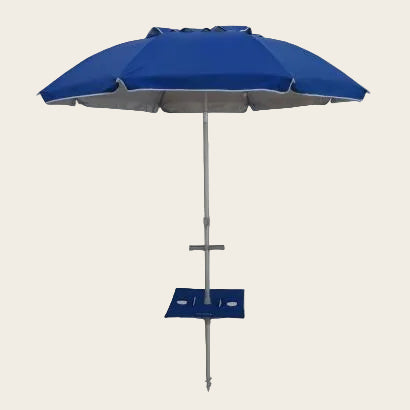 Sunraker Pole with built-in foldaway navy table for 240cm umbrella models with drink holders and phone/key holder accessory