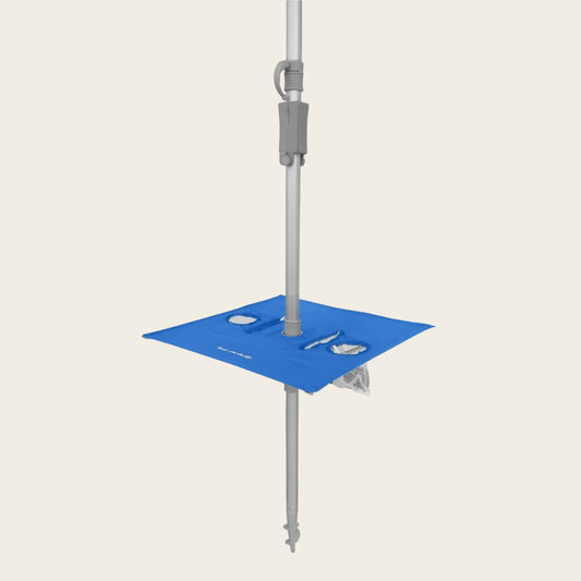 Royal Blue Sunraker Pole with built-in fold-away table and holders for 240cm umbrellas
