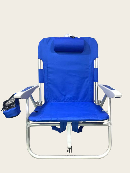 XL Big Guy Aluminium Backpack Chair in royal blue with cooler and cup holder, wide seat and aluminium frame