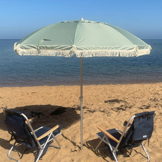 Hollie & Harrie Retro SAGE Classic Fringe Beach Umbrella