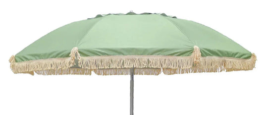 Light green retro beach umbrella with cotton fringe  