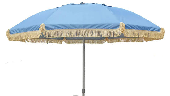 Hollie & Harrie Retro PALE BLUE Classic Fringe Beach Umbrella - Beachkit