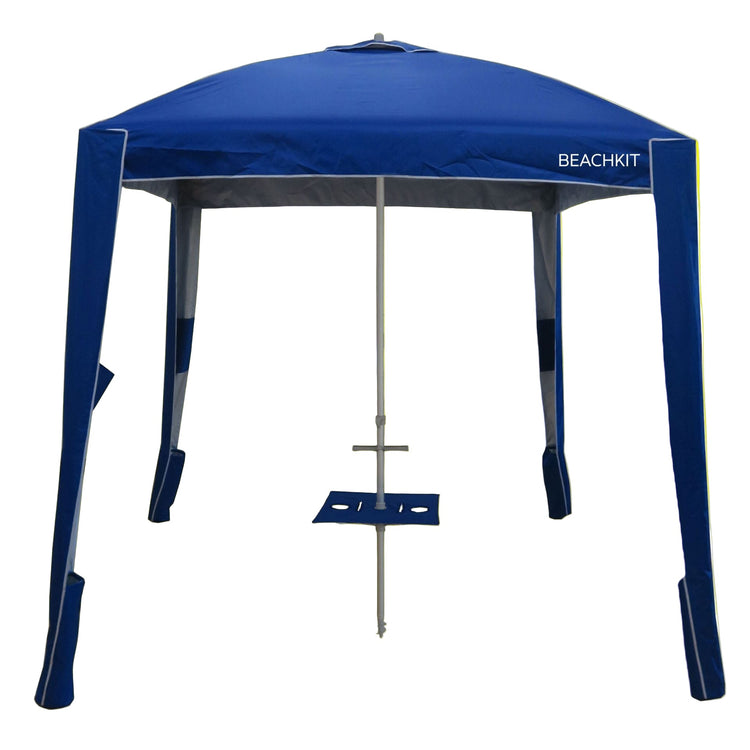Beachkit’s Ultimate Beach Cabana navy blue shade with sturdy aluminum frame and UPF50+ canopy