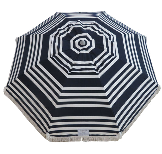 Hollie & Harrie Classic Fringe 210cm Canvas Beach Umbrella - Hello SaiWow the Hello Sailor is a Classic. 
The Fringe 210cm Beach Umbrella is a classic beach lovers staple. The thick &amp; luxurious 100% cotton canopy with a retro fringBeachkit