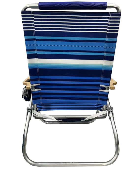 Beachkit Beach Bum wide blue striped beach chair with aluminium frame and cup holder