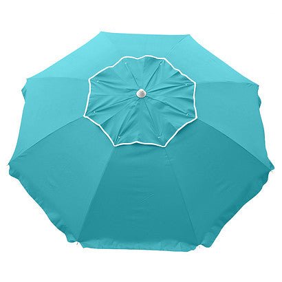 Beachcomber Umbrella 210cm solid turquoise canopy with fold-away Sunraker table and twist anchoring system