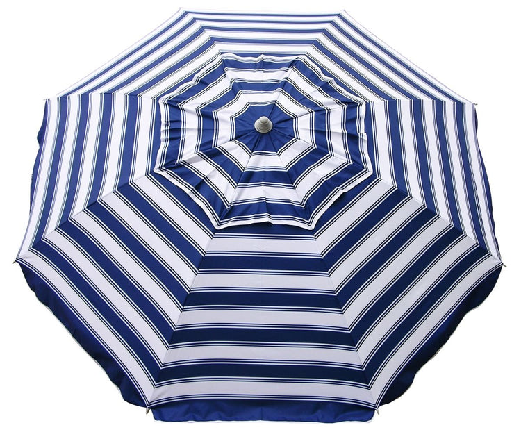 Daytripper 210cm Beach Umbrella in nautical blue and white stripes with twist anchor system and carry bag