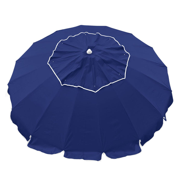 Maxibrella 240cm navy beach umbrella with tilt feature and self-anchoring auger for sand stability