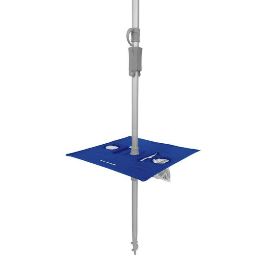 Maxibrella Beach Umbrella Sunraker fold-away table with drink holders and self-anchoring pole