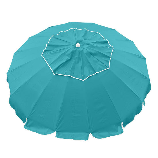Maxibrella 240cm turquoise beach umbrella with tilt and self-anchoring auger, large canopy for 4 people.