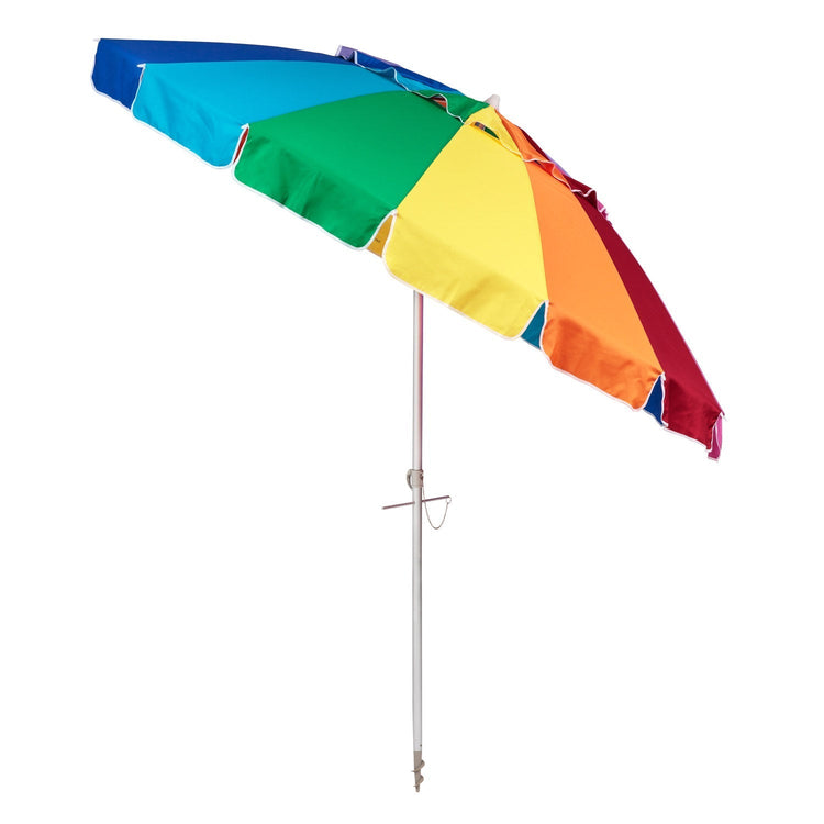 Rainbow 240cm Beach Umbrella with colorful panels, UV protected and tilt feature