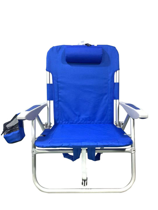 XL Big Guy Aluminium Backpack Chair in royal blue with cooler and cup holder, wide seat and aluminium frame
